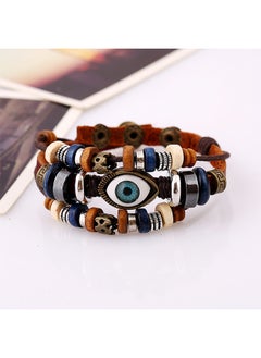 Depend Hand-Woven Bracelet Adjustable Wrap-Around Wristband Vintage Punk Style Wrist Beaded Bracelet Decorations Holiday Gifts Blue Evil Eye Beads - Brown  - Image 2