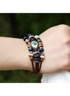 Depend Hand-Woven Bracelet Adjustable Wrap-Around Wristband Vintage Punk Style Wrist Beaded Bracelet Decorations Holiday Gifts Blue Evil Eye Beads - Brown  - Image 5