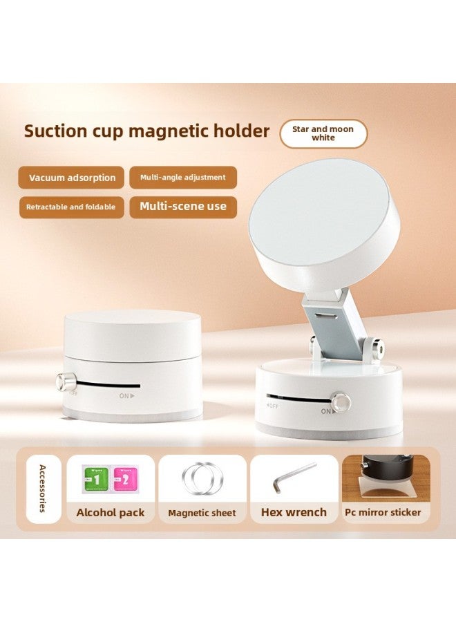 Double-sided Adsorption Magnetic Bracket Lazy Man Multifunctional Rotating Compact Vacuum Adsorption Mobile Phone Bracket Aluminum Alloy-Color:A2 Vacuum Suction Cup Bracket-white  - Image 1