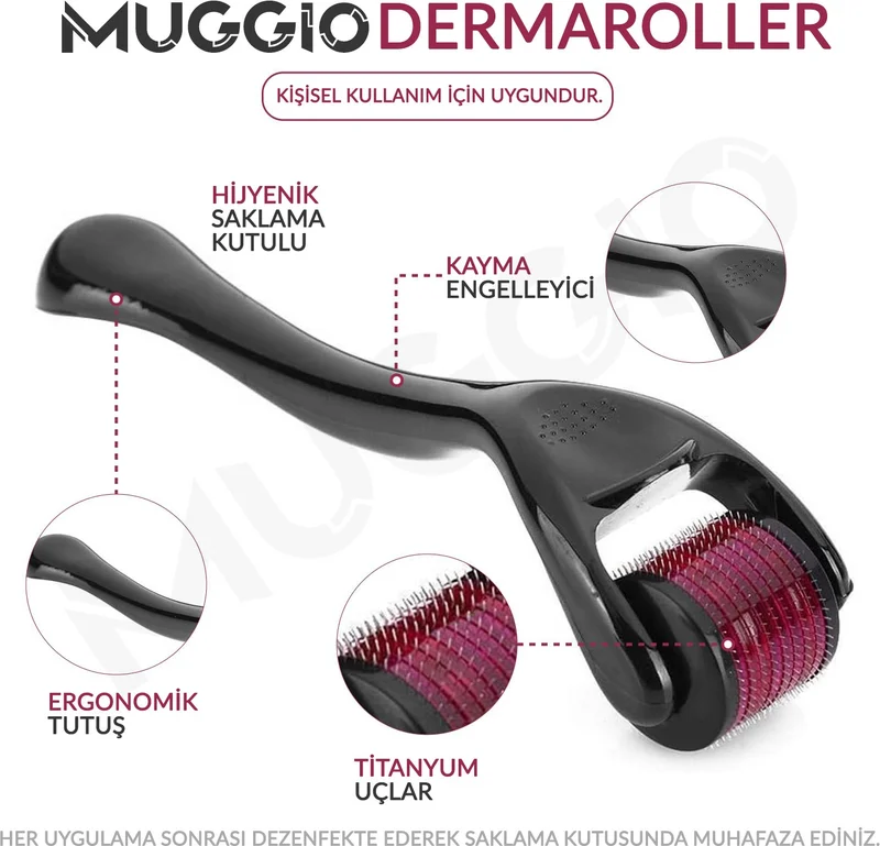 Muggio Titanium Tip Dermaroller 1 mm Skin Face Body Hair Renewal Massage Tool