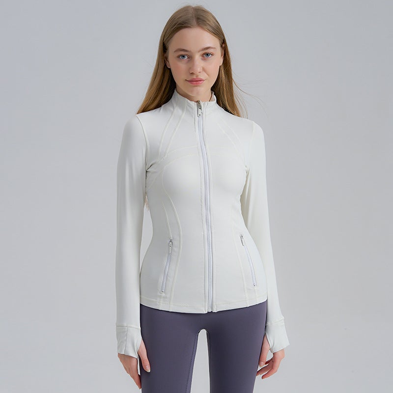 Generic Spring and Autumn Coat Sports Tight Zipper Jacket Womens Long Sleeve Top Fitness Pilates Yoga Training Suit Outer Wear Albumin 