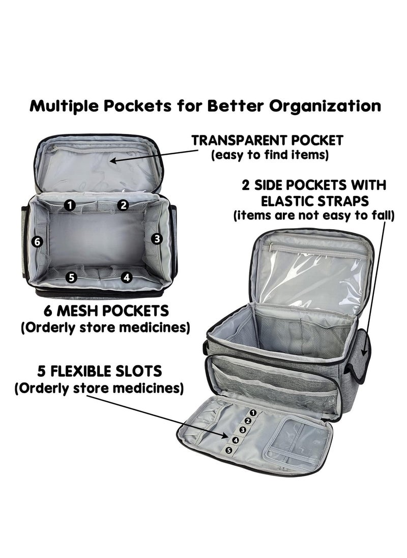 Excefore - Portable First Aid Bag, Empty Medical Supplies Bag with a Mini Pouch Travel Medicine Bag Cosmetic Organizer for Home Camping Hiking Office (Grey) - Image 1