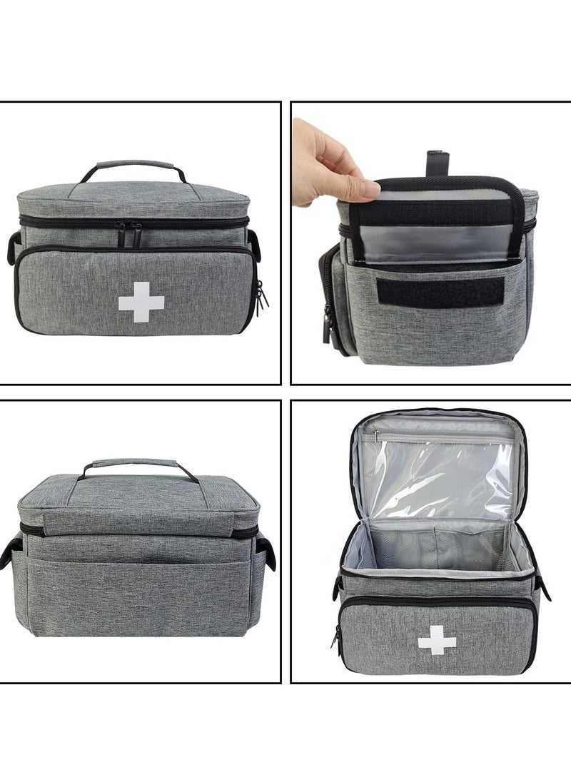Excefore - Portable First Aid Bag, Empty Medical Supplies Bag with a Mini Pouch Travel Medicine Bag Cosmetic Organizer for Home Camping Hiking Office (Grey) - Image 1