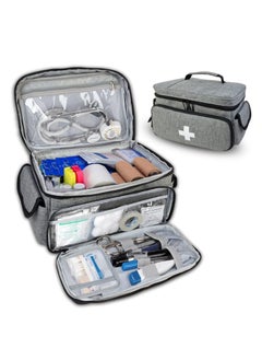 Portable First Aid Bag, Empty Medical Supplies Bag with a Mini Pouch Travel Medicine Bag Cosmetic Organizer for Home Camping Hiking Office (Grey)