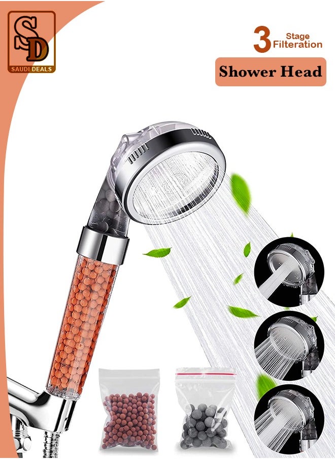 Saudi Deals Handheld Shower Head, 3 Stage Filter Purifier, High Water Pressure Ionic Showerhead for Spa Experience, Dry Skin & Hair Therapy  - Image 1