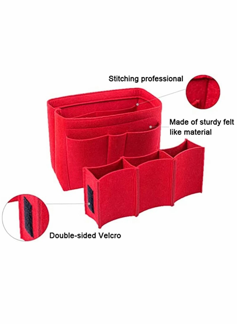 Purse Organizer Insert Women Felt Bag Organizer Insert Multi-Pocket Bag in Bag for Womens Handbag Travel Tote Hobo Bag Storage Purse Liner Divider for Any Brand Tote Red M Size - Image 3