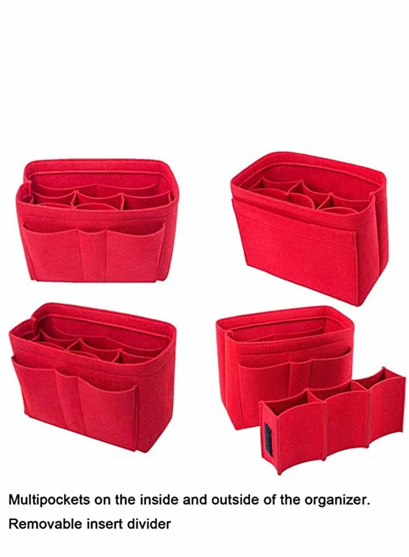 Purse Organizer Insert Women Felt Bag Organizer Insert Multi-Pocket Bag in Bag for Womens Handbag Travel Tote Hobo Bag Storage Purse Liner Divider for Any Brand Tote Red M Size - Image 4