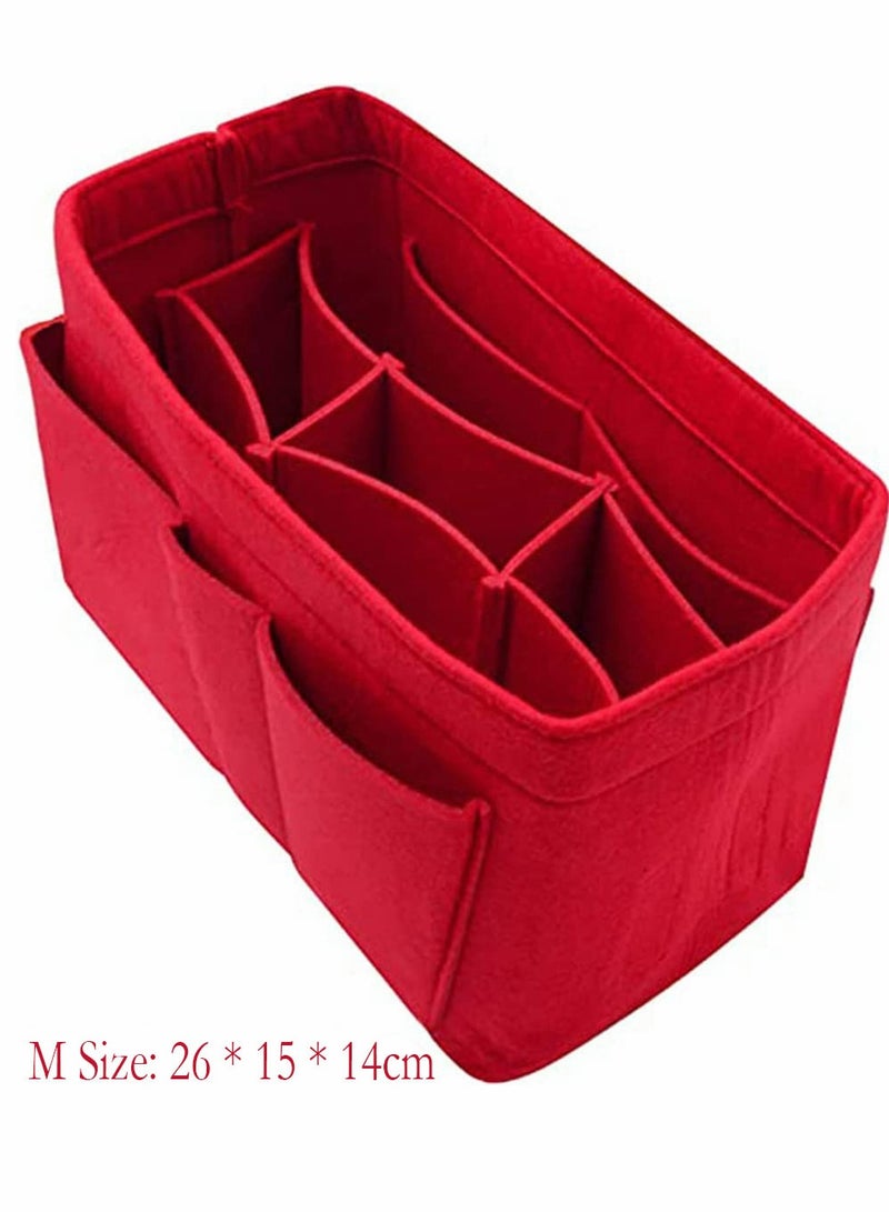 Purse Organizer Insert Women Felt Bag Organizer Insert Multi-Pocket Bag in Bag for Womens Handbag Travel Tote Hobo Bag Storage Purse Liner Divider for Any Brand Tote Red M Size - Image 5