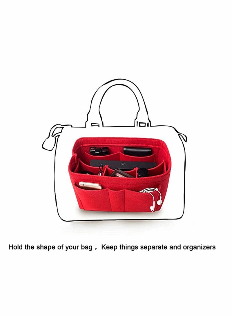 Purse Organizer Insert Women Felt Bag Organizer Insert Multi-Pocket Bag in Bag for Womens Handbag Travel Tote Hobo Bag Storage Purse Liner Divider for Any Brand Tote Red M Size - Image 2