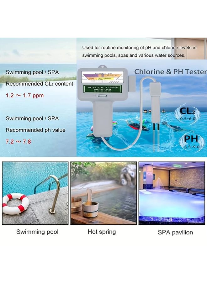 مقياس الأس الهيدروجيني والكلور المحمول الرمادي 2 في 1 لمراقبة جودة مياه حمام السباحة - Image 4