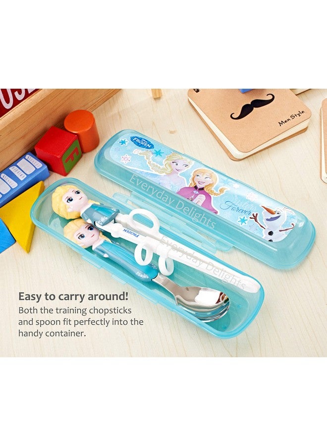 Princess Frozen Queen Elsa Kids Children Spoon Training Chopsticks Flatware Utensil Cutlery Dinnerware Tableware Set with Case, 3 pieces - Image 3