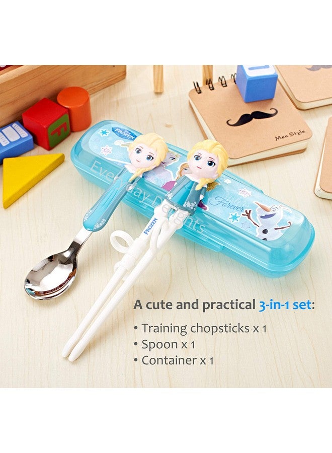 Princess Frozen Queen Elsa Kids Children Spoon Training Chopsticks Flatware Utensil Cutlery Dinnerware Tableware Set with Case, 3 pieces - Image 2
