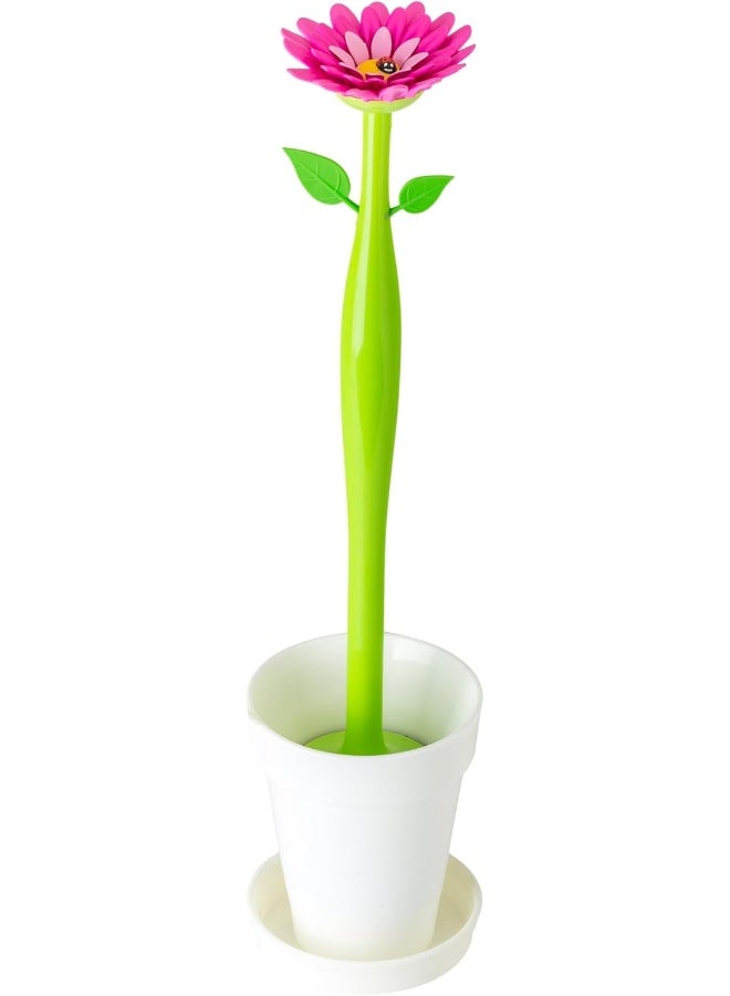 Vigar Flower Power Toilet Brush with Holder Set Toilet Brush with DaisyShaped Handle Flowerpot Base with Saucer Durable Bristles for Bathroom White - Image 5