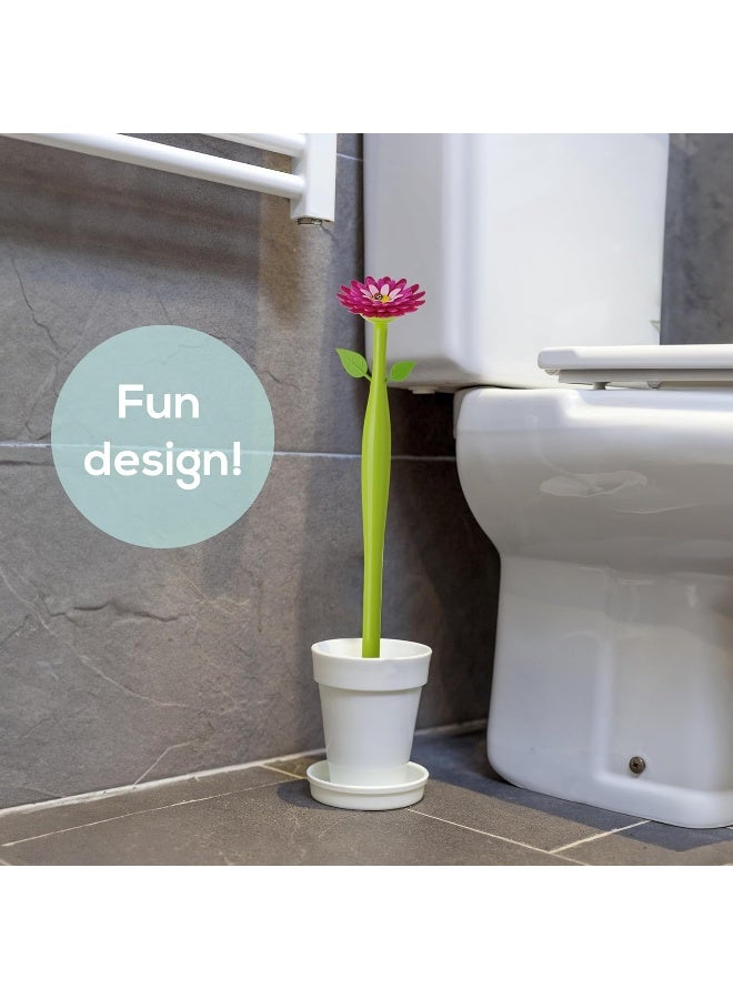 Vigar Flower Power Toilet Brush with Holder Set Toilet Brush with DaisyShaped Handle Flowerpot Base with Saucer Durable Bristles for Bathroom White - Image 2