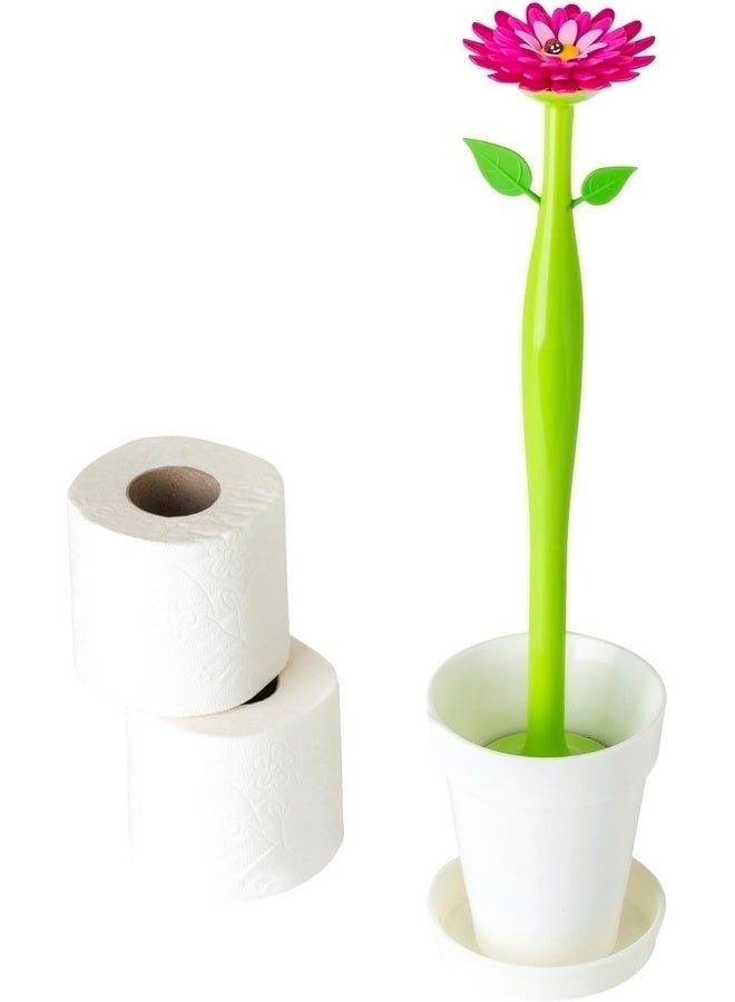 Vigar Flower Power Toilet Brush with Holder Set Toilet Brush with DaisyShaped Handle Flowerpot Base with Saucer Durable Bristles for Bathroom White - Image 4