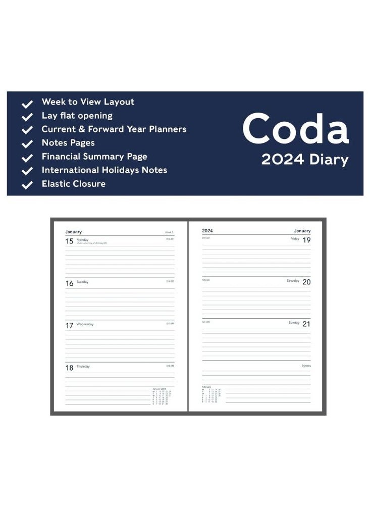 Collins - Collins Coda 2024 Diary A5 Week to View Diary - Lifestyle Planner and Organiser for Office, Work, Personal and Home - January to December 2024 Diary - Weekly - Green - E-CO153.52-24 - Image 1
