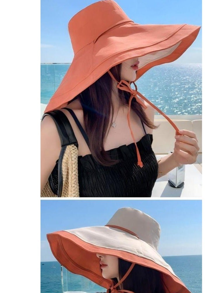 loyal New Summer Hat For Women On Seaside Vacation With Large Brim Sun Hat, Double-Sided Windproof Large Brim Sun Hat  - Image 4