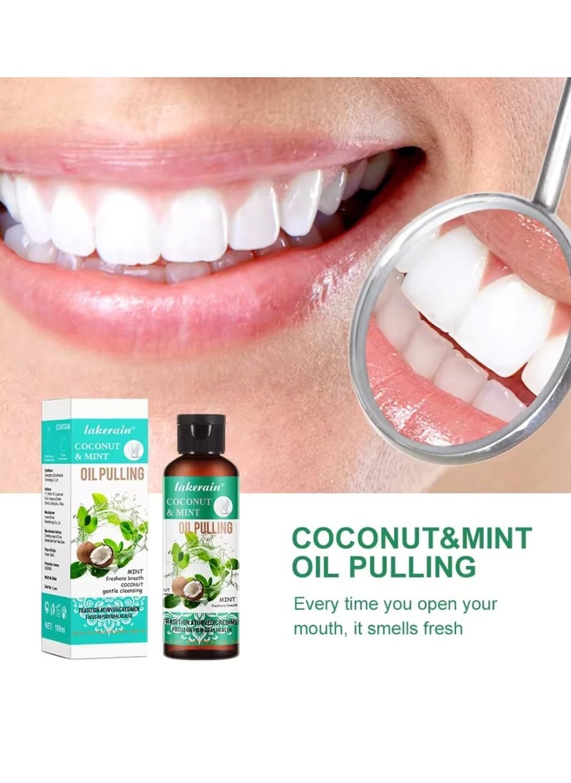 lakerain 100ml Coconut Oil and Peppermint Oil Pulling Whitening Mouthwash Teeth Whitening Oil Pulling Mouthwash Natural Coconut Oil Pulling for Healthier Teeth and Gum Fresh Breath With 7 Natural Pulling Oil  - Image 4