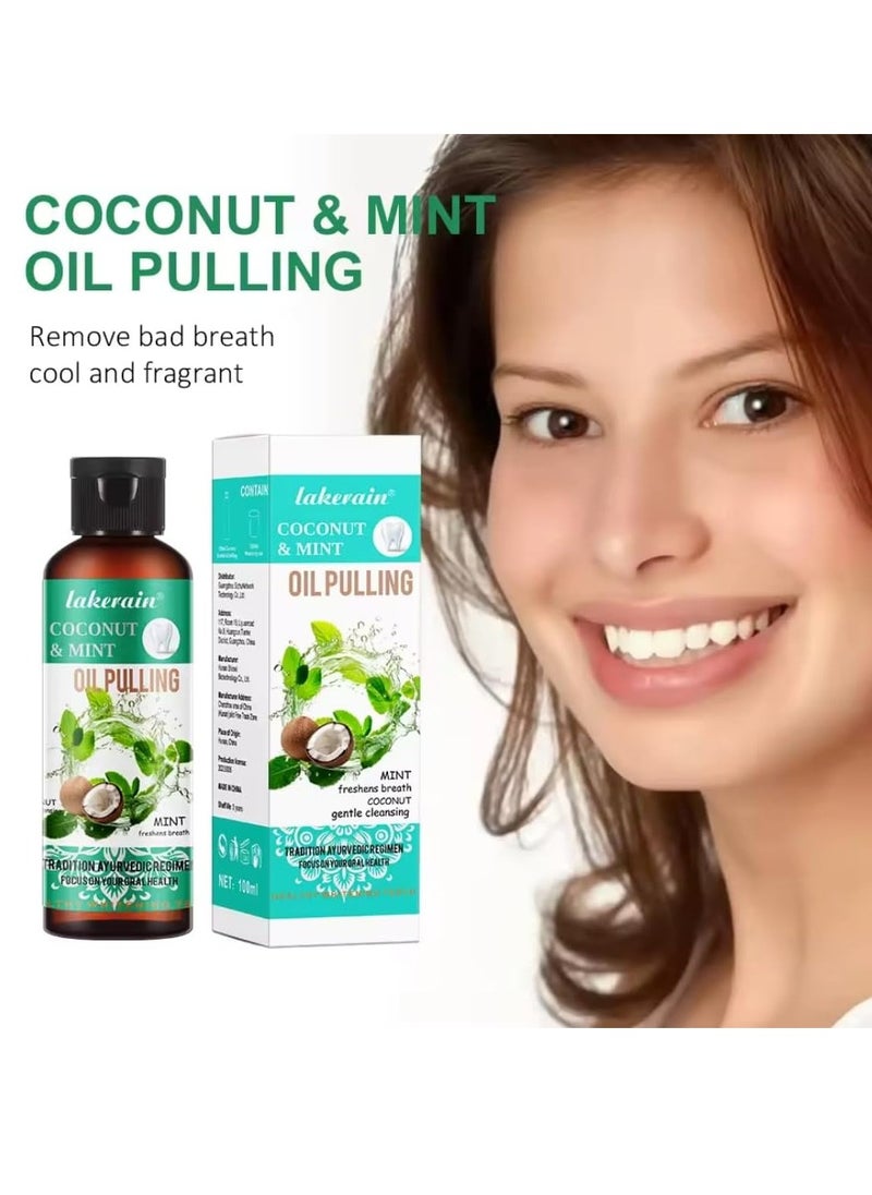 lakerain 100ml Coconut Oil and Peppermint Oil Pulling Whitening Mouthwash Teeth Whitening Oil Pulling Mouthwash Natural Coconut Oil Pulling for Healthier Teeth and Gum Fresh Breath With 7 Natural Pulling Oil  - Image 5