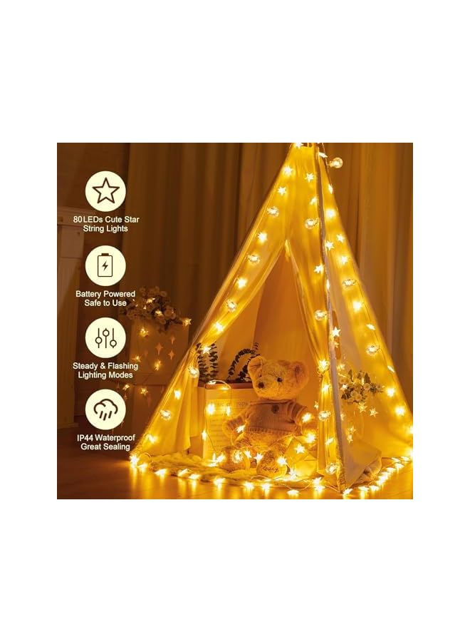 The Bros 80 LED Star Globe String Lights 32 FT Decorative Light,Battery/USB Operated String Lights,Warm White Waterproof for Indoor Outdoor, Yard, Wedding Party, Bedroom, Wall Decor,Ramadan - Image 4