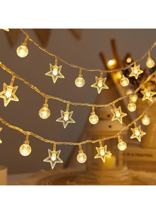The Bros 80 LED Star Globe String Lights 32 FT Decorative Light,Battery/USB Operated String Lights,Warm White Waterproof for Indoor Outdoor, Yard, Wedding Party, Bedroom, Wall Decor,Ramadan - Image 1