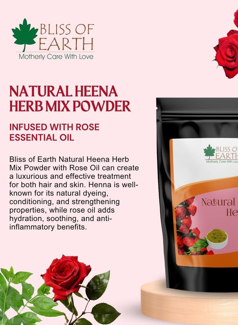 BLISS OF EARTH Herbal Henna for Hair: Rose & Jasmine & Basil Set Blended with Herbs Amla, Neem, Babul Gum, & Essential Oils for Long Lasting Hair Color, Hair Nourishment & Health – Pack of 3 x 100g - Image 2