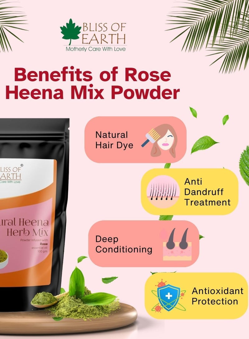 BLISS OF EARTH Herbal Henna for Hair: Rose & Jasmine & Basil Set Blended with Herbs Amla, Neem, Babul Gum, & Essential Oils for Long Lasting Hair Color, Hair Nourishment & Health – Pack of 3 x 100g - Image 5