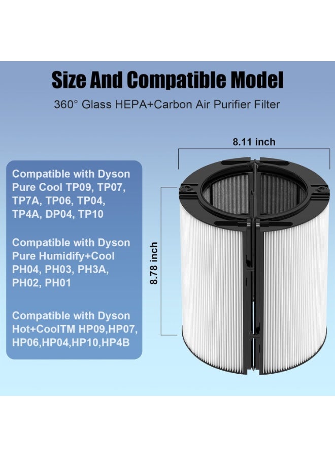 PINREK فلتر بديل 2 في 1 بزاوية 360° متوافق مع مروحة جهاز تنقية الهواء دايسون TP/HP-04/06/07/09 و PH03، فلتر H13 حقيقي 3 في 1 HEPA+كربون للغبار والروائح - غير OEM (أسود-1 عبوة) - Image 2