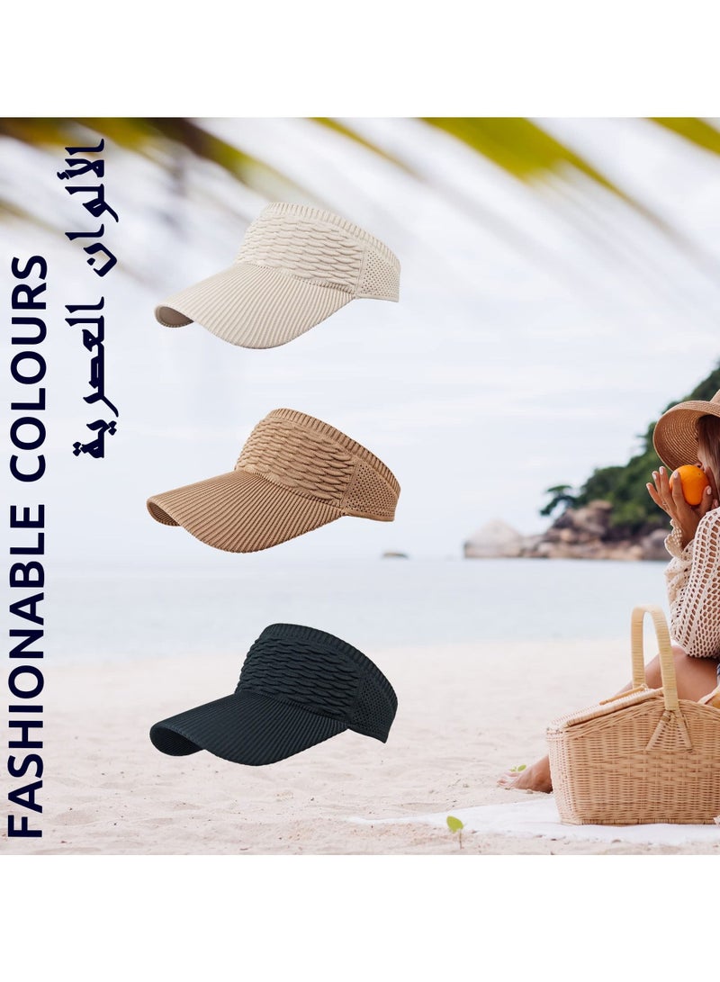 Y&D Sport Sun Visors Hat Women vintage knitted UV Protection Wide Brim headbands Cap Beach for Running Yoga Fitness Cycling Tennis Outdoor - Image 2