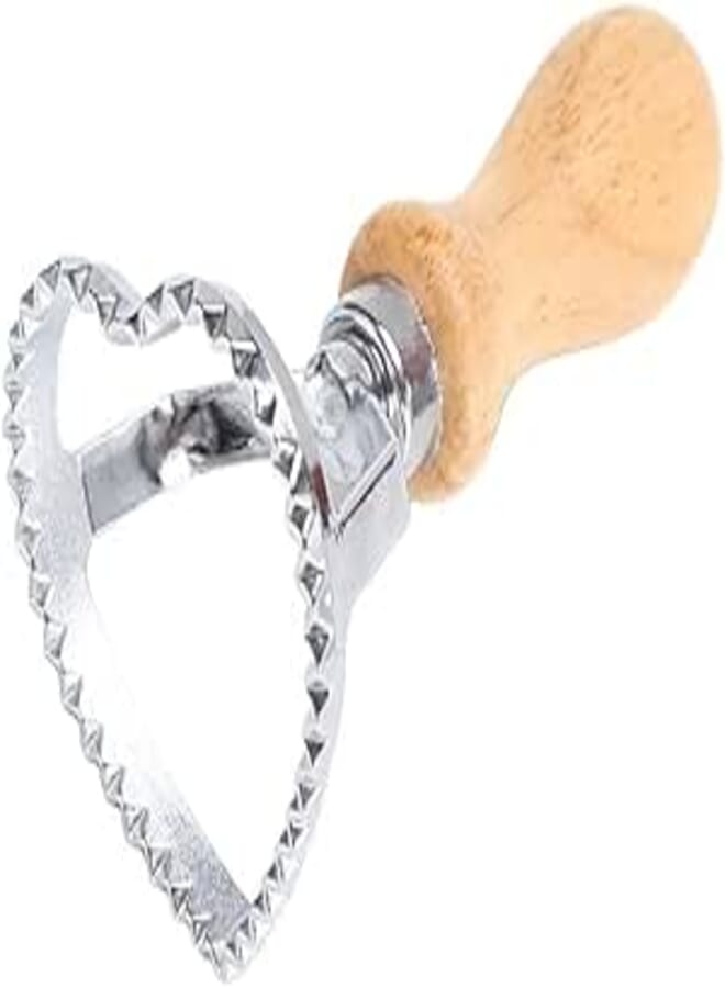 Stainless Metal Pastry Mold with Wooden Handle | Professional Dough Forming Tool (Heart)