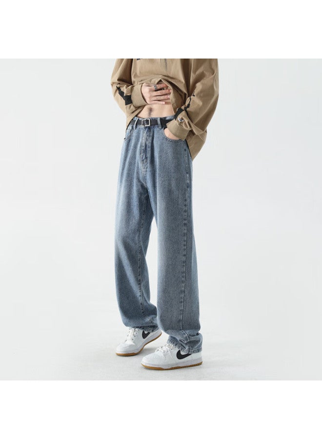 Foss Phil Men's Loose Wide Leg Straight Jeans Autumn And Winter All-match Sports Casual Pants 505 Medium Blue 3XL - Image 2