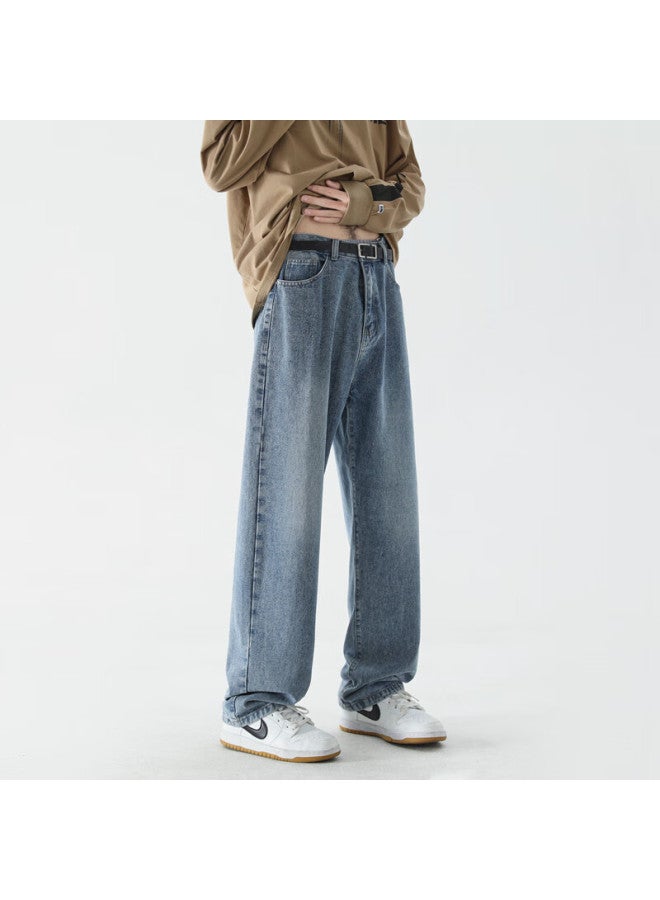 Foss Phil Men's Loose Wide Leg Straight Jeans Autumn And Winter All-match Sports Casual Pants 505 Medium Blue 3XL - Image 1