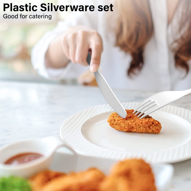 MT Products White Individually Wrapped Plastic Utensils - Disposable Silverware set - Pack of 50 - Image 4