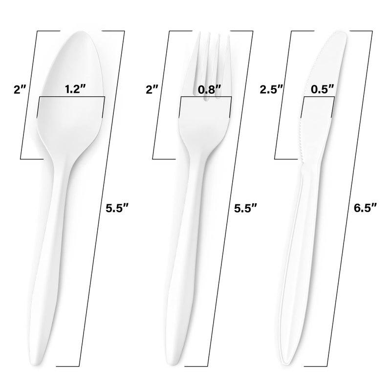 MT Products White Individually Wrapped Plastic Utensils - Disposable Silverware set - Pack of 50 - Image 2