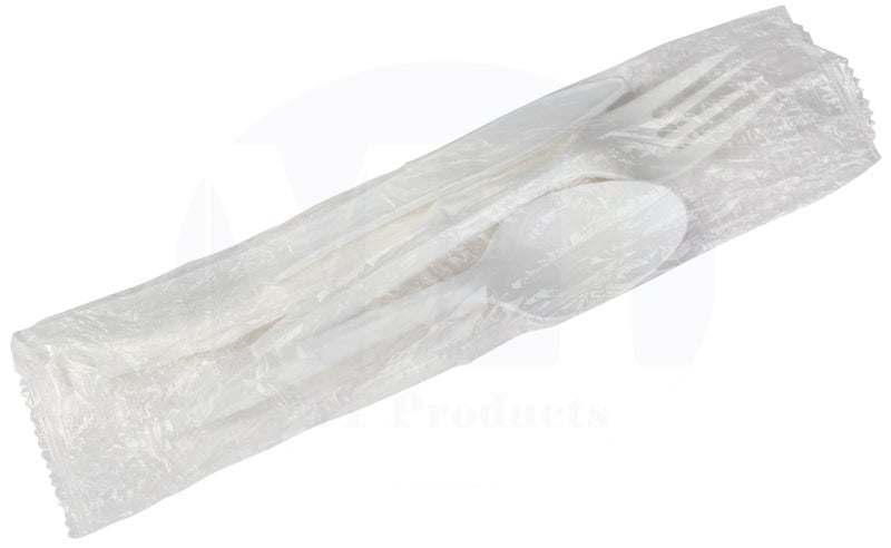 MT Products White Individually Wrapped Plastic Utensils - Disposable Silverware set - Pack of 50 - Image 3