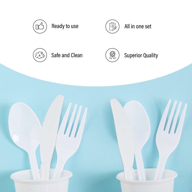 MT Products White Individually Wrapped Plastic Utensils - Disposable Silverware set - Pack of 50 - Image 5