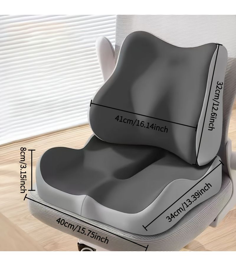 وسادة مقعد سوداء ergonomic ومجموعة دعم أسفل الظهر لكرسي المكتب والسيارة والمكتب - Image 1