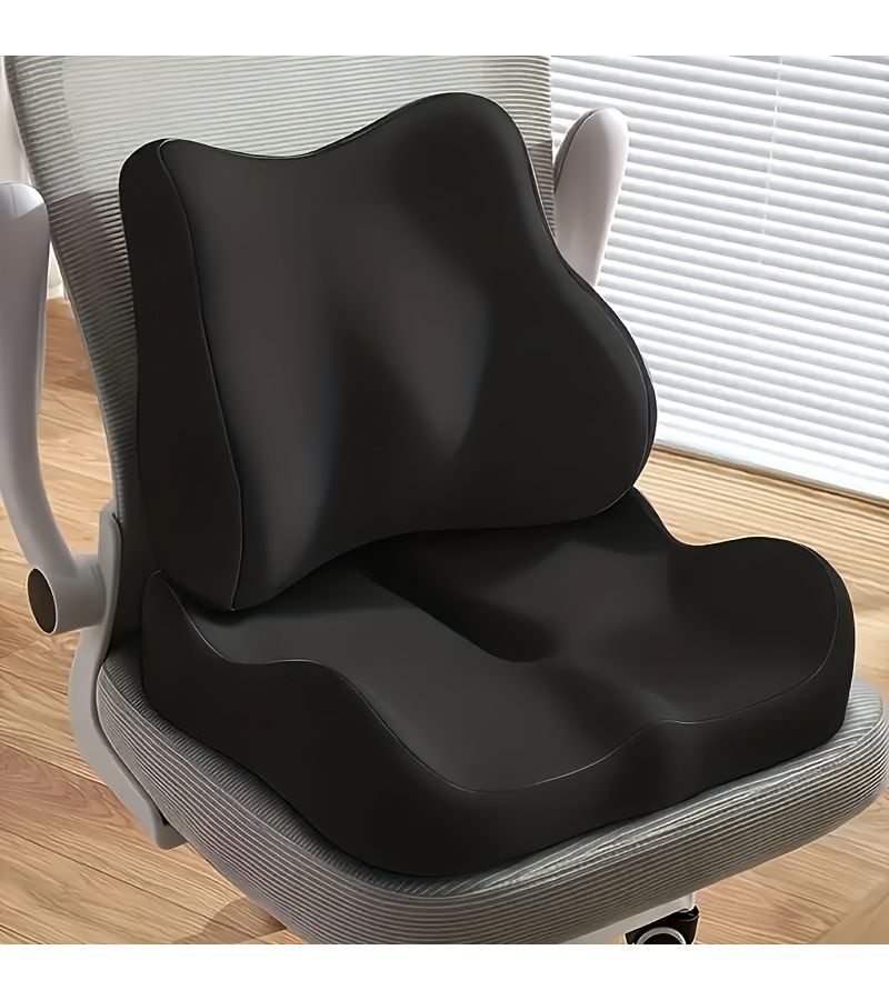 وسادة مقعد سوداء ergonomic ومجموعة دعم أسفل الظهر لكرسي المكتب والسيارة والمكتب - Image 3