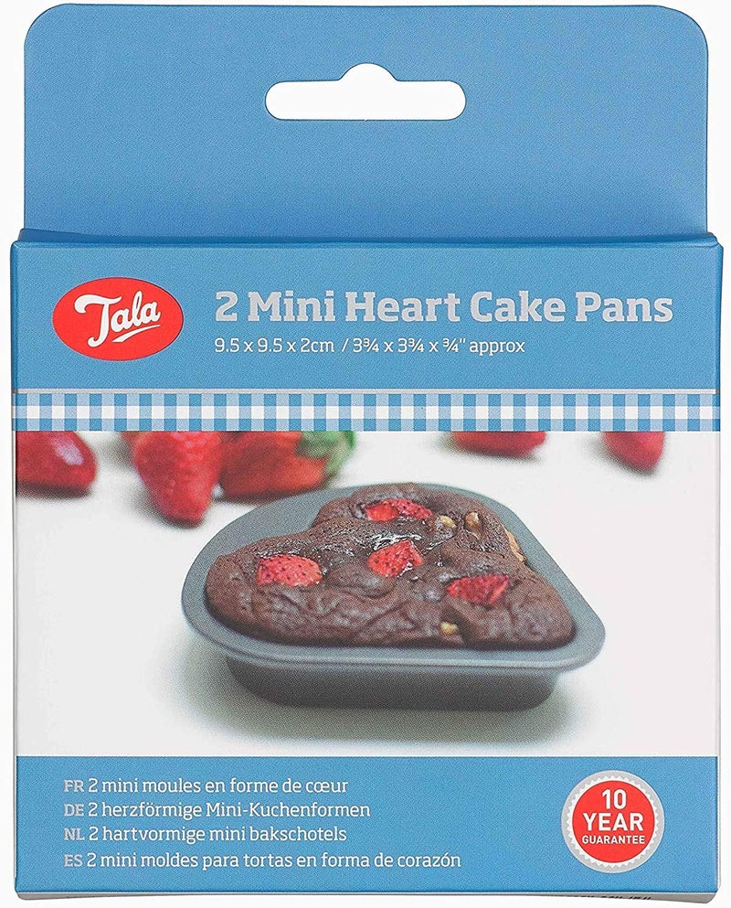 Tala 2 Mini Heart NonStick Cake Pans  HeartShaped Baking Tins with Fixed Base  Even Heat Distribution  Easy Food Release Dishwasher and Freezer Safe  2 Pack