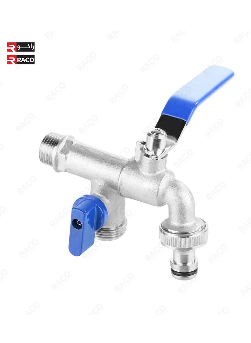 RACO RACO Sundex Dual Valve ½” Garden Tap Valve, Bib Faucet Water Ball Valve Outdoor Water Tap with Long Lever Handle and Quick Connect Barb  - Image 2