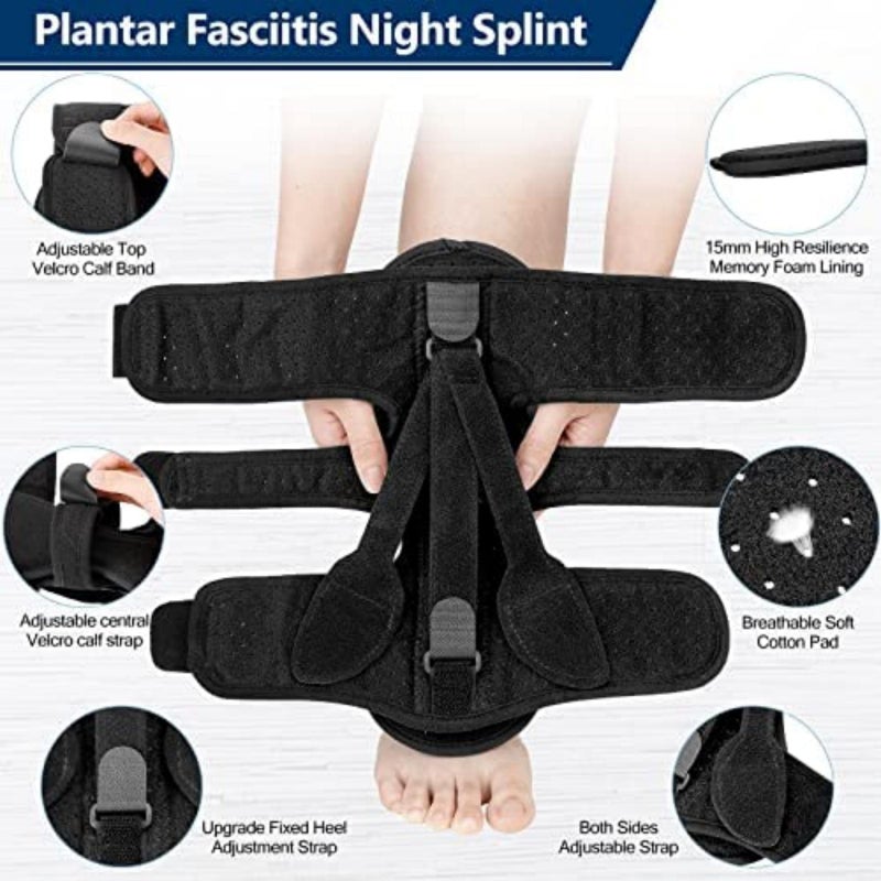Plantar Fasciitis Relief Brace: Black 3 Adjustable Straps Design - Breathable Soft Foam Padding Lining Night Splint for Plantar Fasciitis Sufferers, Sleep & Rest Use - Image 3