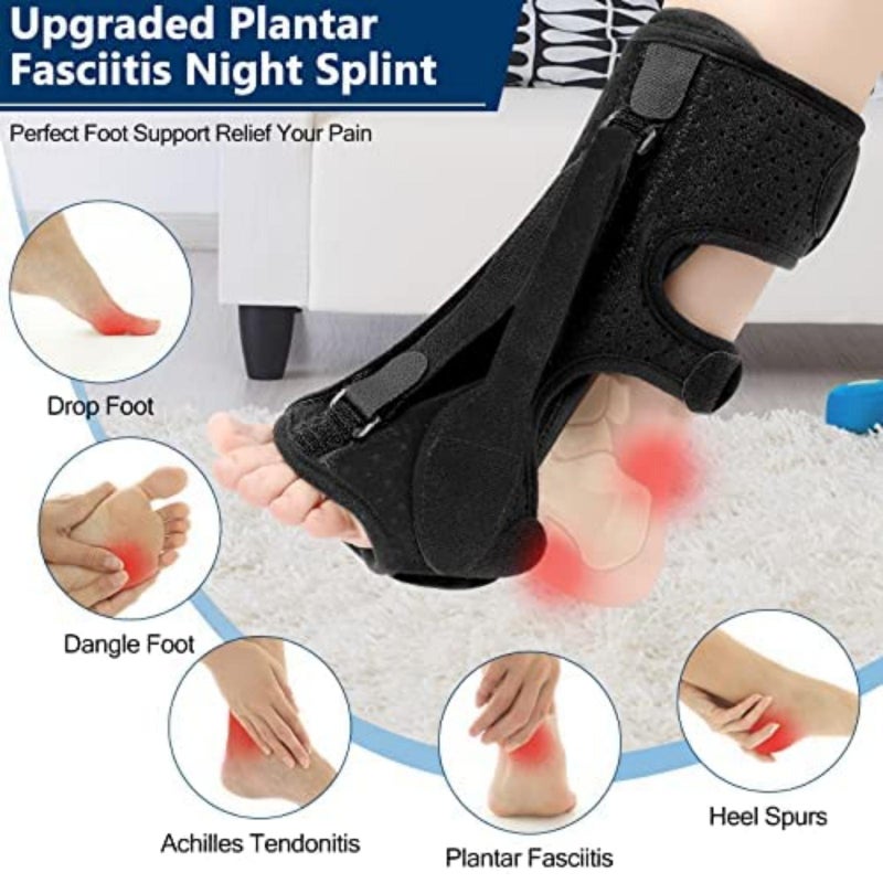 Plantar Fasciitis Relief Brace: Black 3 Adjustable Straps Design - Breathable Soft Foam Padding Lining Night Splint for Plantar Fasciitis Sufferers, Sleep & Rest Use - Image 2