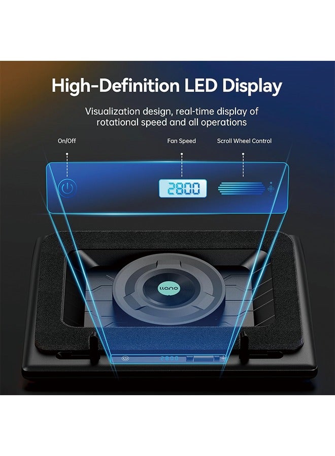llano Laptop Cooling Pad, Black, Powerful Turbofan, RGB, Touch Control, LCD Screen, Seal Foam, 15-19in - Image 4