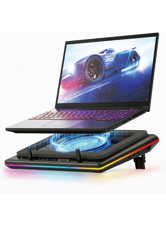 llano Laptop Cooling Pad, Black, Powerful Turbofan, RGB, Touch Control, LCD Screen, Seal Foam, 15-19in - Image 1