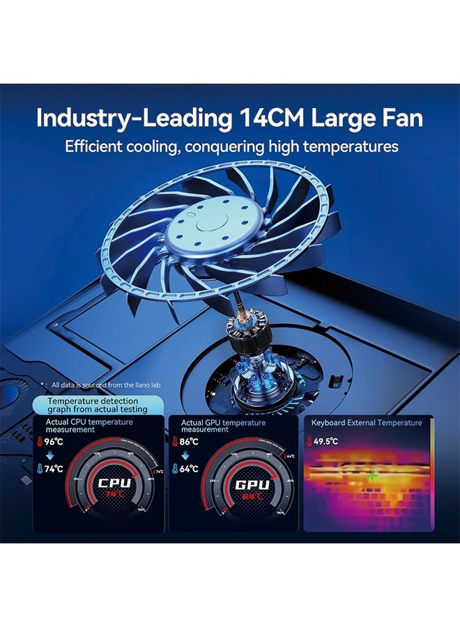 llano Laptop Cooling Pad, Black, Powerful Turbofan, RGB, Touch Control, LCD Screen, Seal Foam, 15-19in - Image 2