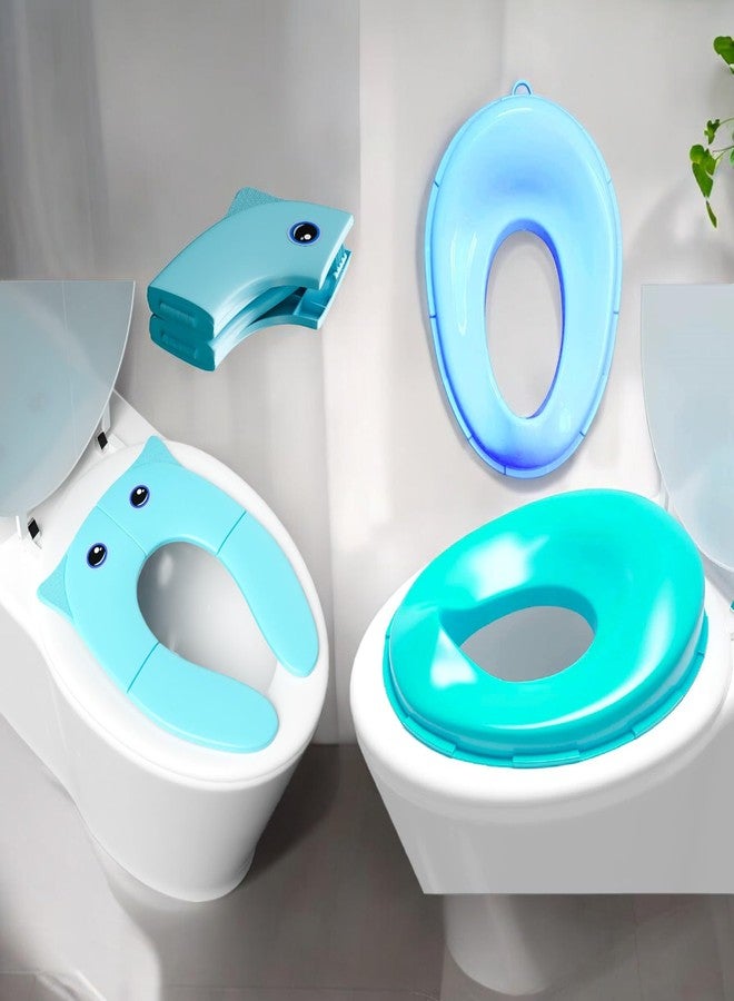 TECHHARK® Baby Potty Training Toilet Seat 2 Pcs Combo for Boys And Girls Kids, Non-Slip with Splash Guard, Fits Round & Oval Toilets, Free Includes Storage Hook (Blue 'n' Blue) - Image 1
