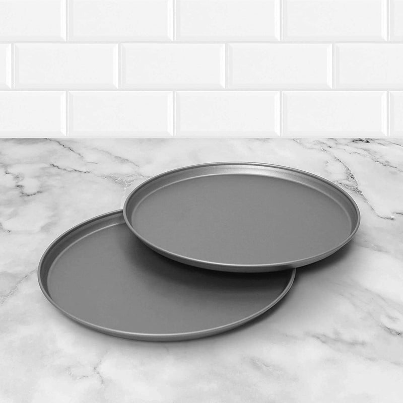 BAKEFY BAKEFY � Non-Stick Carbon Steel Round Cake Pizza Baking Tray Oven Pan Plate (Black, 23 cm and 26 cm) - Image 1