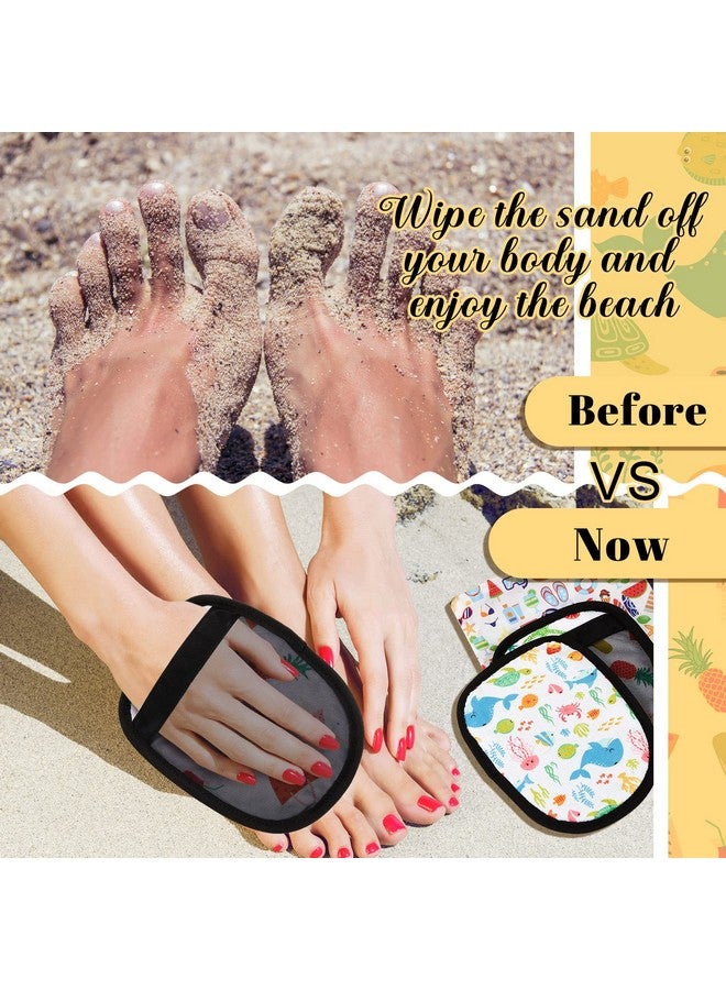 Skyley 3 Pcs Sand Off Beach Mitt Wipe Sand Remover With Portable Drawstring Bag Beach Travel Mitt For Ocean Beach Volleyball Beach Activities Sand Occasion 3 Colors (Summer Beach) - Image 4