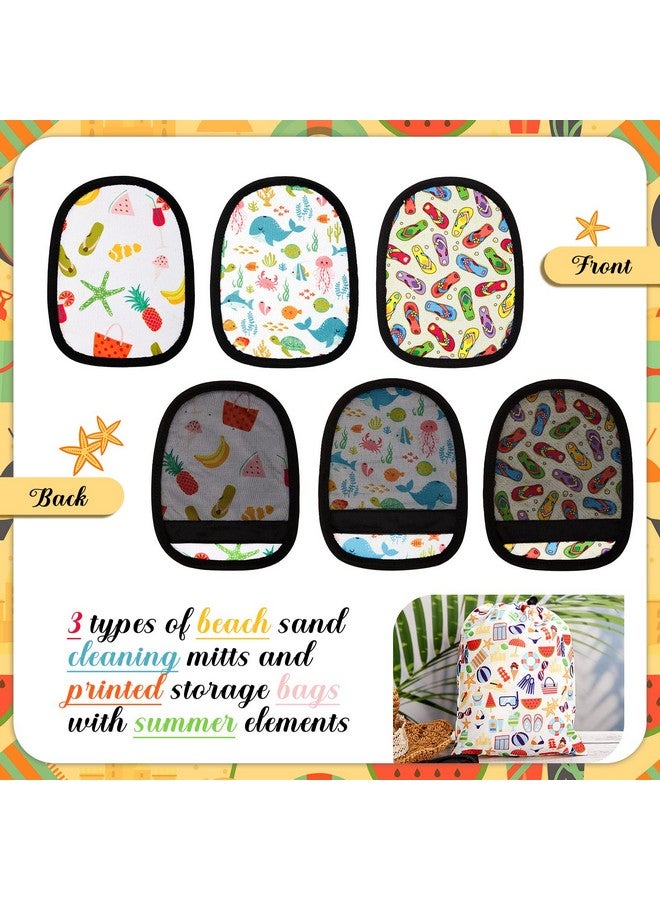 Skyley 3 Pcs Sand Off Beach Mitt Wipe Sand Remover With Portable Drawstring Bag Beach Travel Mitt For Ocean Beach Volleyball Beach Activities Sand Occasion 3 Colors (Summer Beach) - Image 2