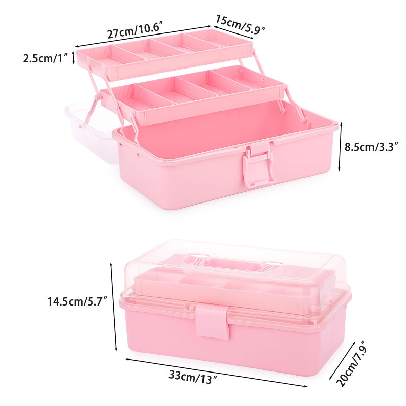 BTSKY 3-Layer Plastic Dividing Storage Box Craft Organizer and Storage with Adjustable Spacers Portable Handled Art Supply Organizer Multipurpose Home Utility Box Organizer (Pink) - Image 4